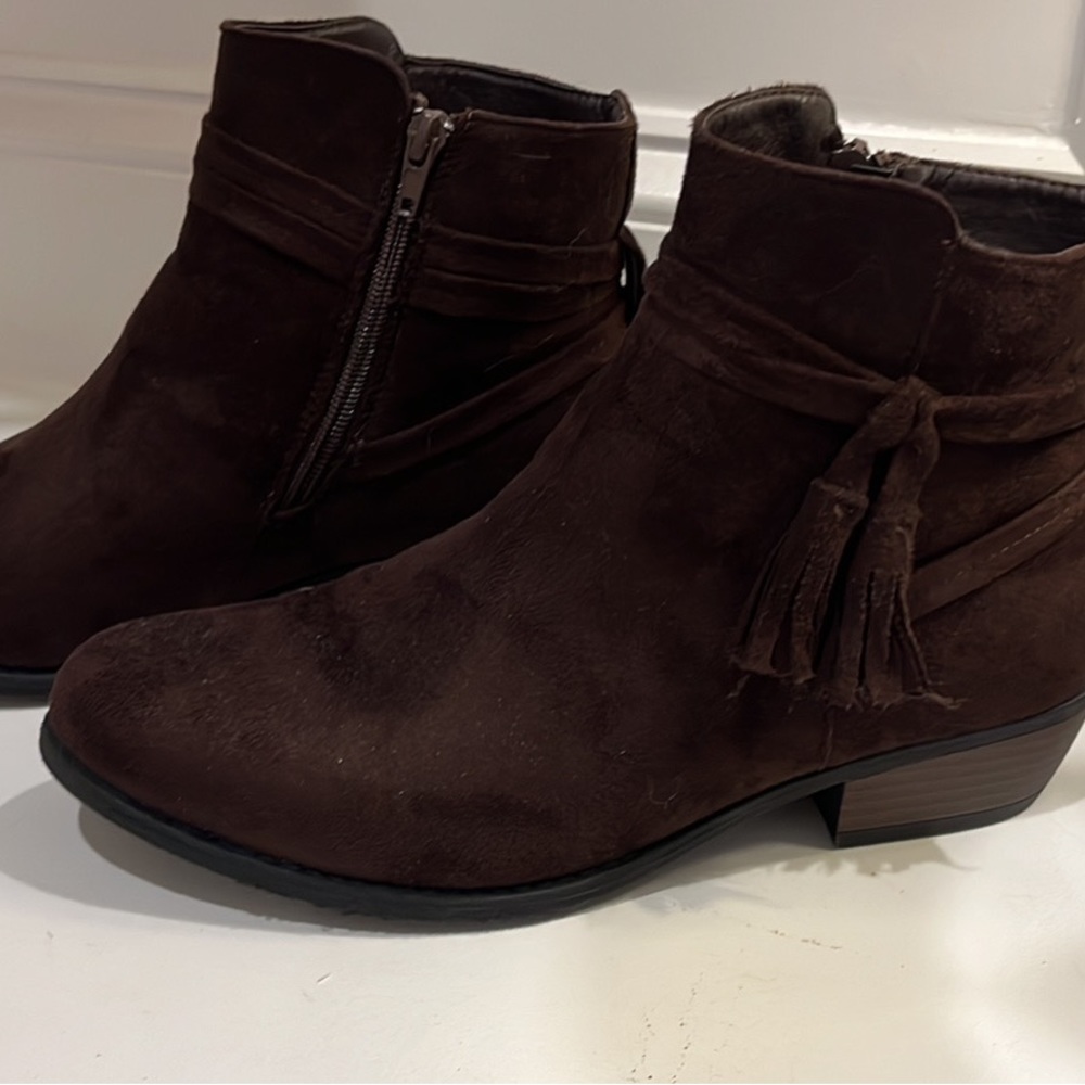 Brown suede booties